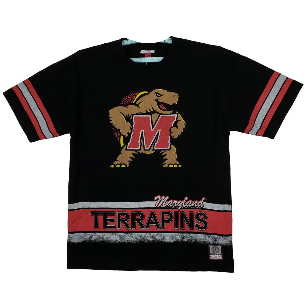 Maryland Terrapins Mitchell & Ness NCAA Large‎ Shirt Distressed Logo Black NWT